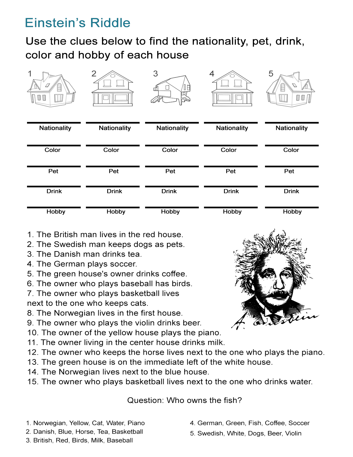 Einstein's Riddle Logic Puzzle cover or packaging material - MobyGames