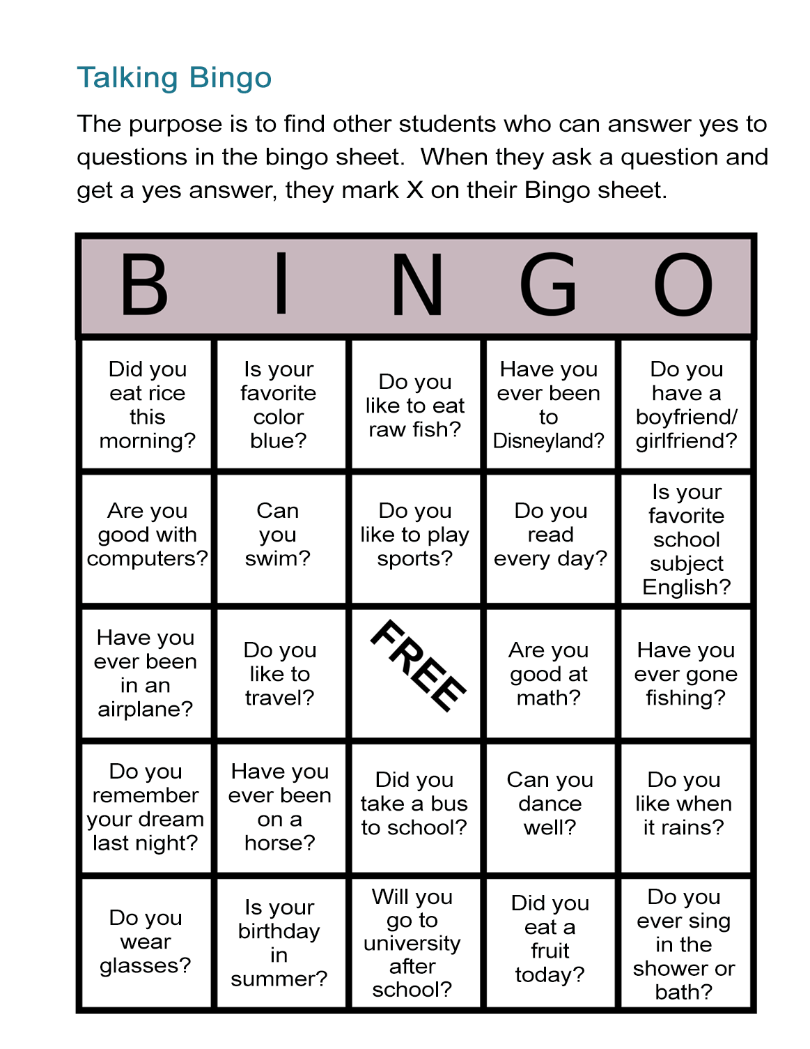 esl bingo games