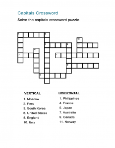 crossword puzzle capital quiz cities puzzles printable fill canada geography italian country capitals print worksheets allesl city countrys amp esl