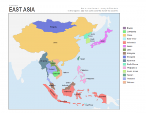 east Asia coloring map labels