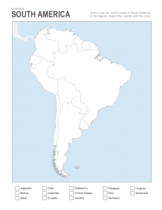 south america coloring map