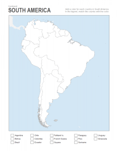 south America coloring map