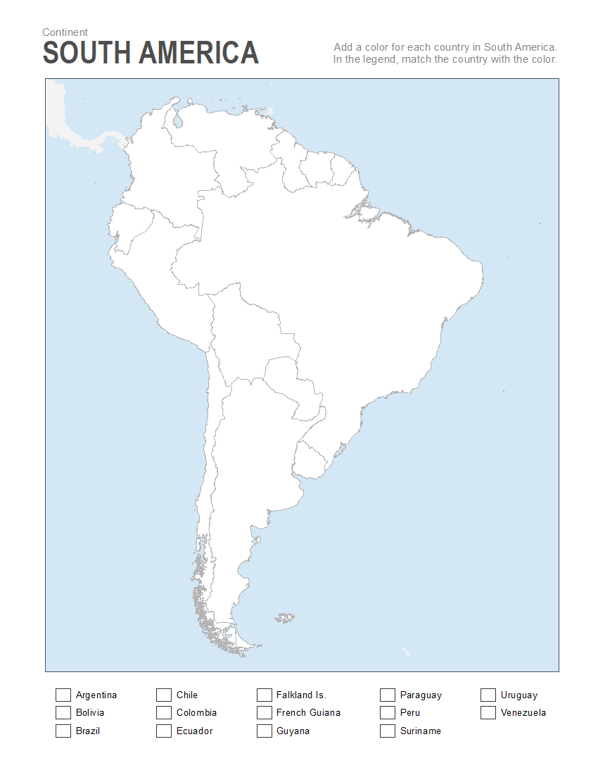 Blue Colored South America Outline Map Political South American Map   5 South America Coloring Map 