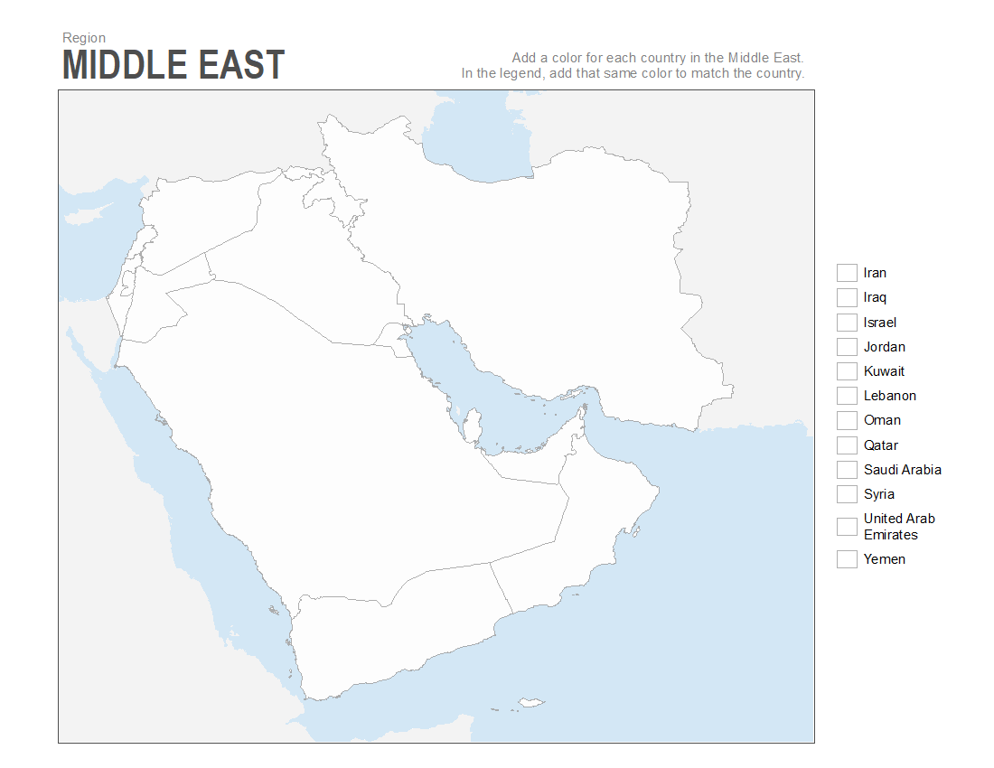 7 Printable Blank Maps For Coloring ALL ESL   7 Middle East Coloring Map 