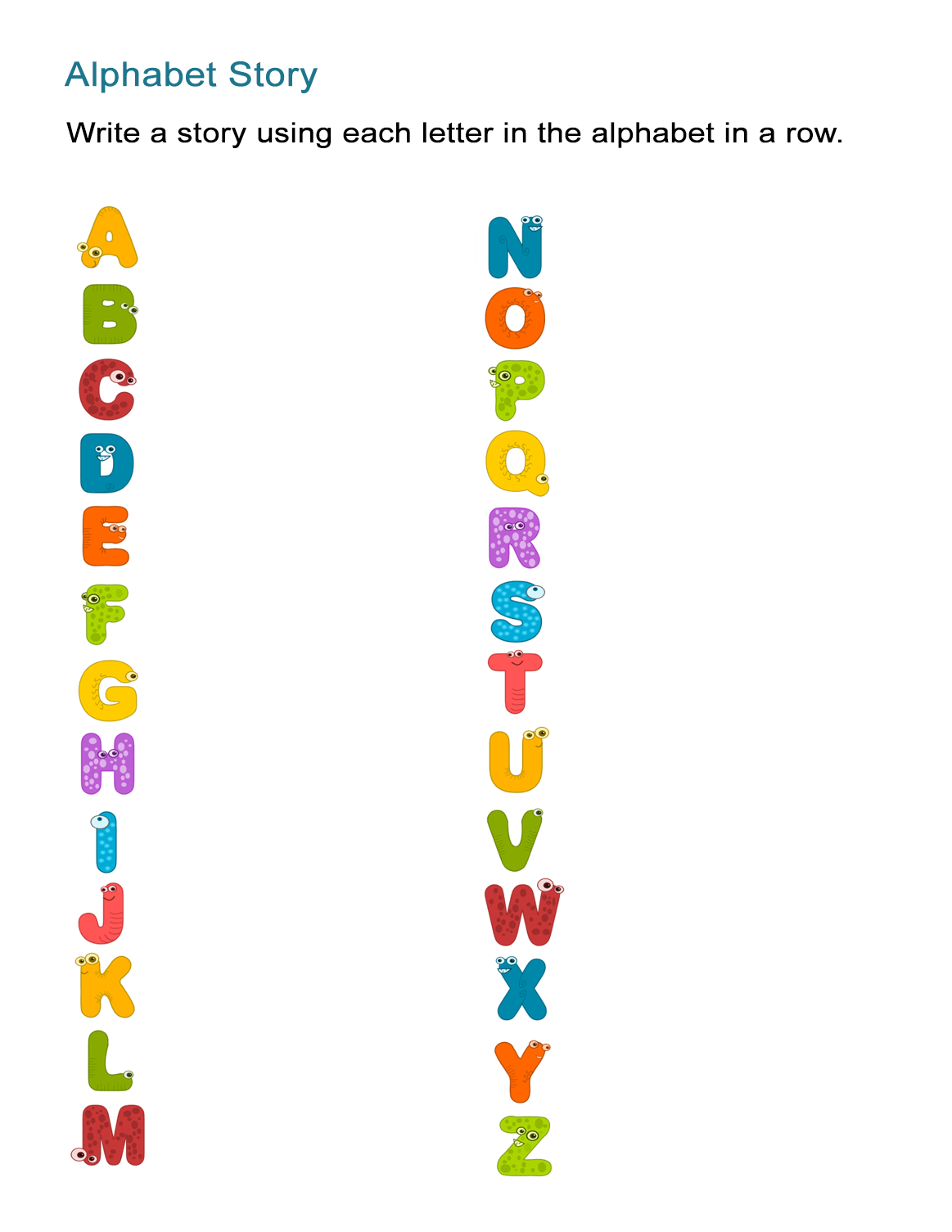 creative writing alphabet story