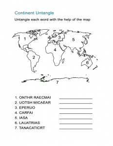 Continent Worksheet Word Untangle