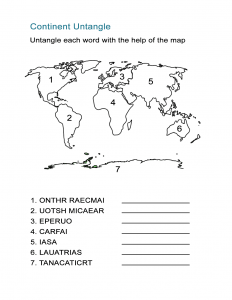 continents spelling worksheet all esl