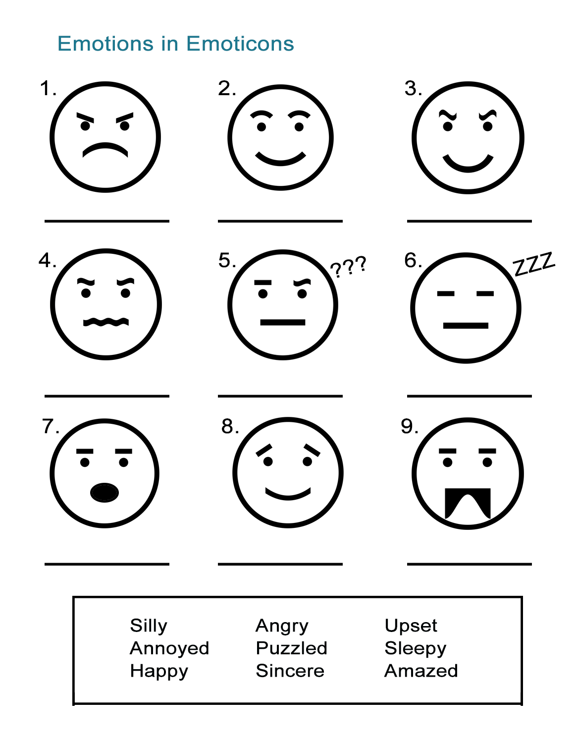Emotion Adjectives Worksheet
