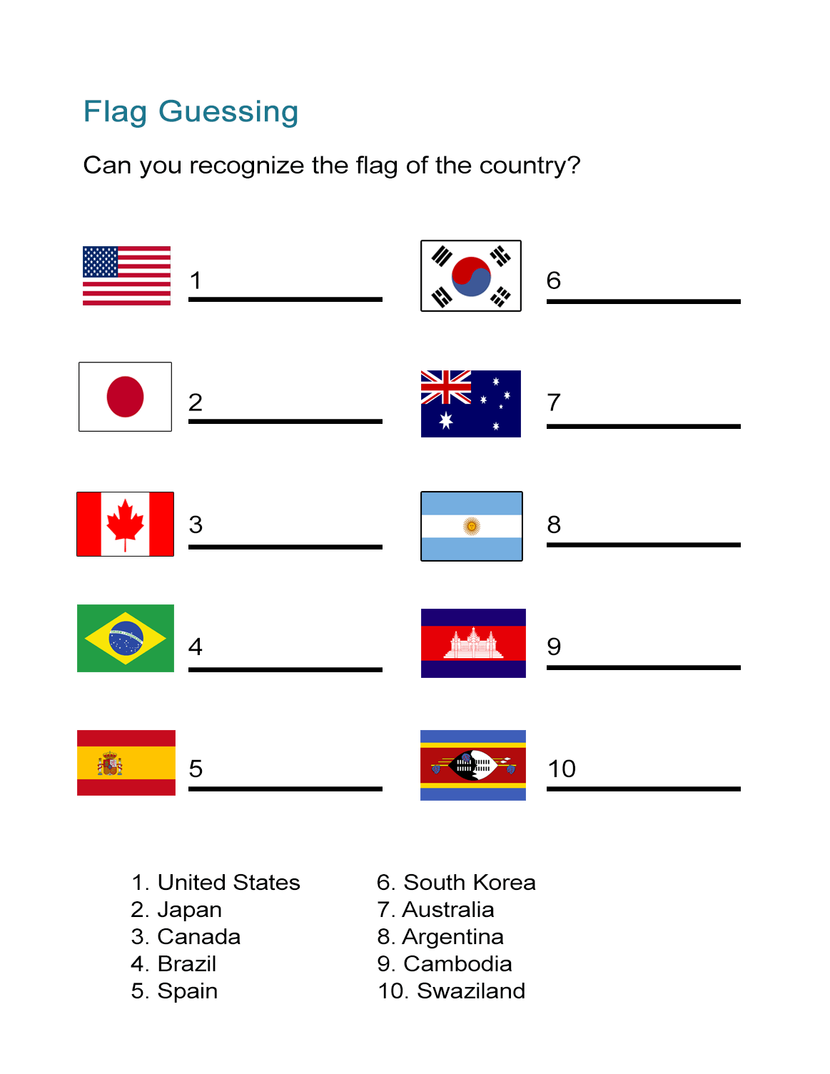 Kæmpe stor Rådne Sinis Flag Worksheet: Can You Identify the Country Flag? - ALL ESL