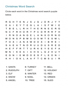 Christmas Word Search Puzzle