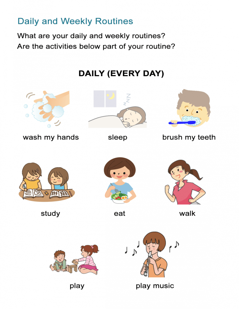 Daily Routines Worksheet Present Verb Tense ALL ESL