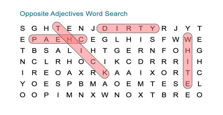 Opposite Adjectives Word Search Puzzle