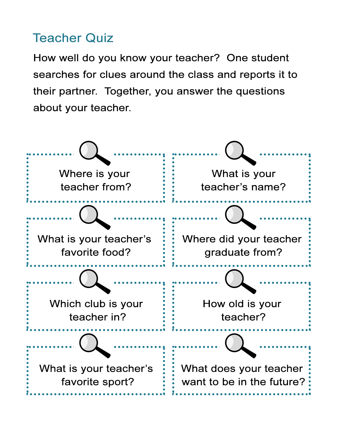 Teacher Quiz How Well Do You Know Your Teacher All Esl