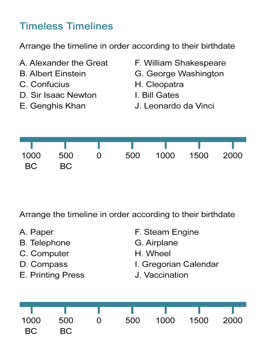 history timeline worksheet pdf