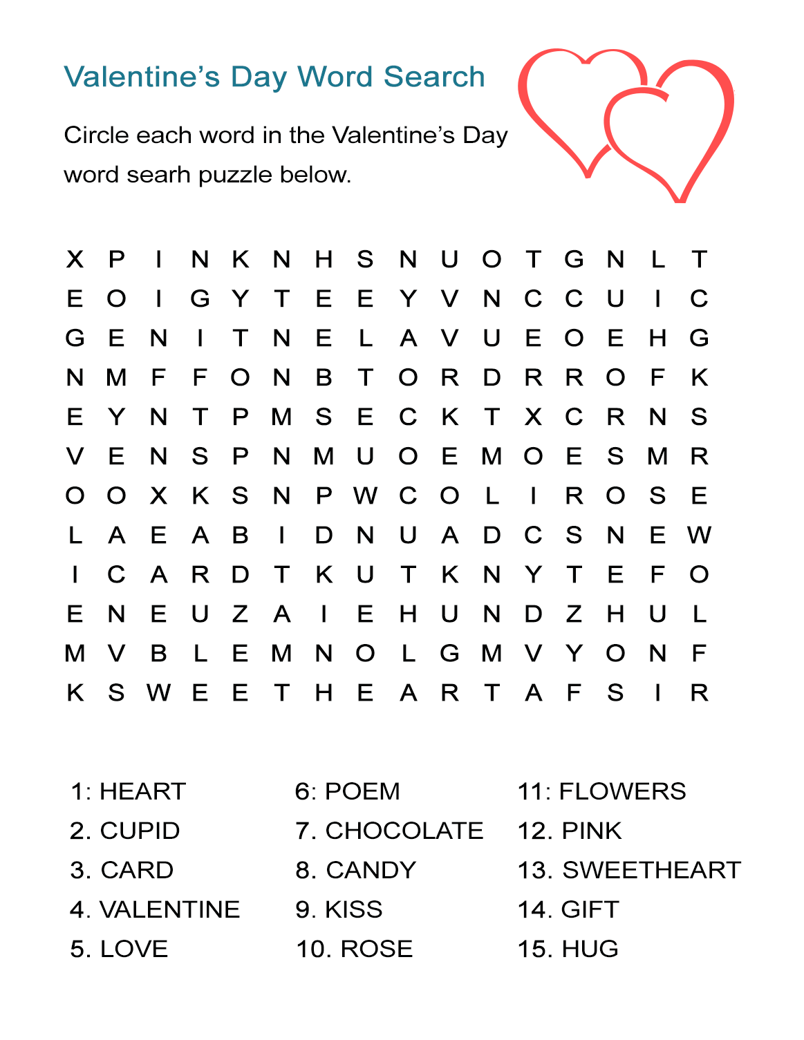 Valentine's Day Word Search Puzzle: Free Worksheet for February 14 ...