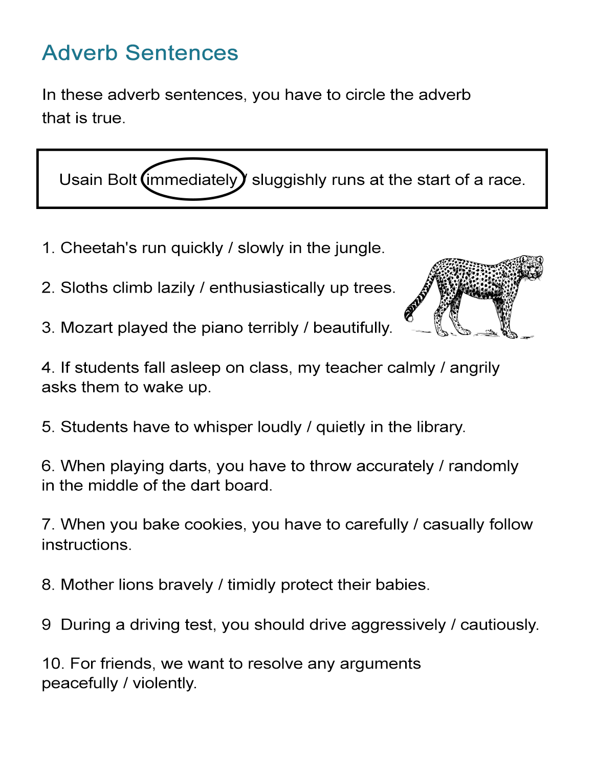 Adverb Sentences Worksheet - Circle the Adverb that is ...