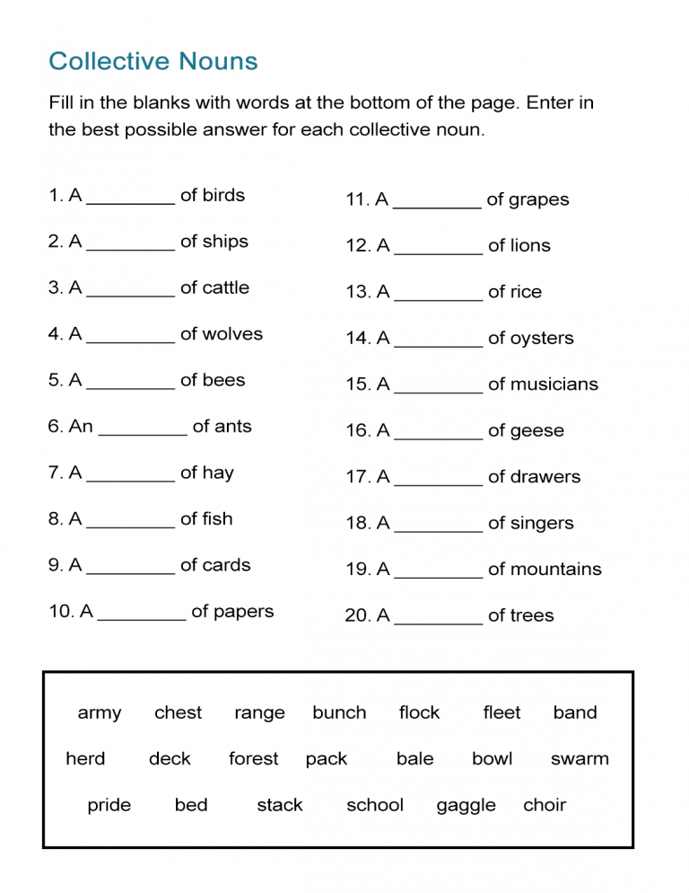 Common Noun Proper Noun Collective Noun Abstract Noun Worksheets