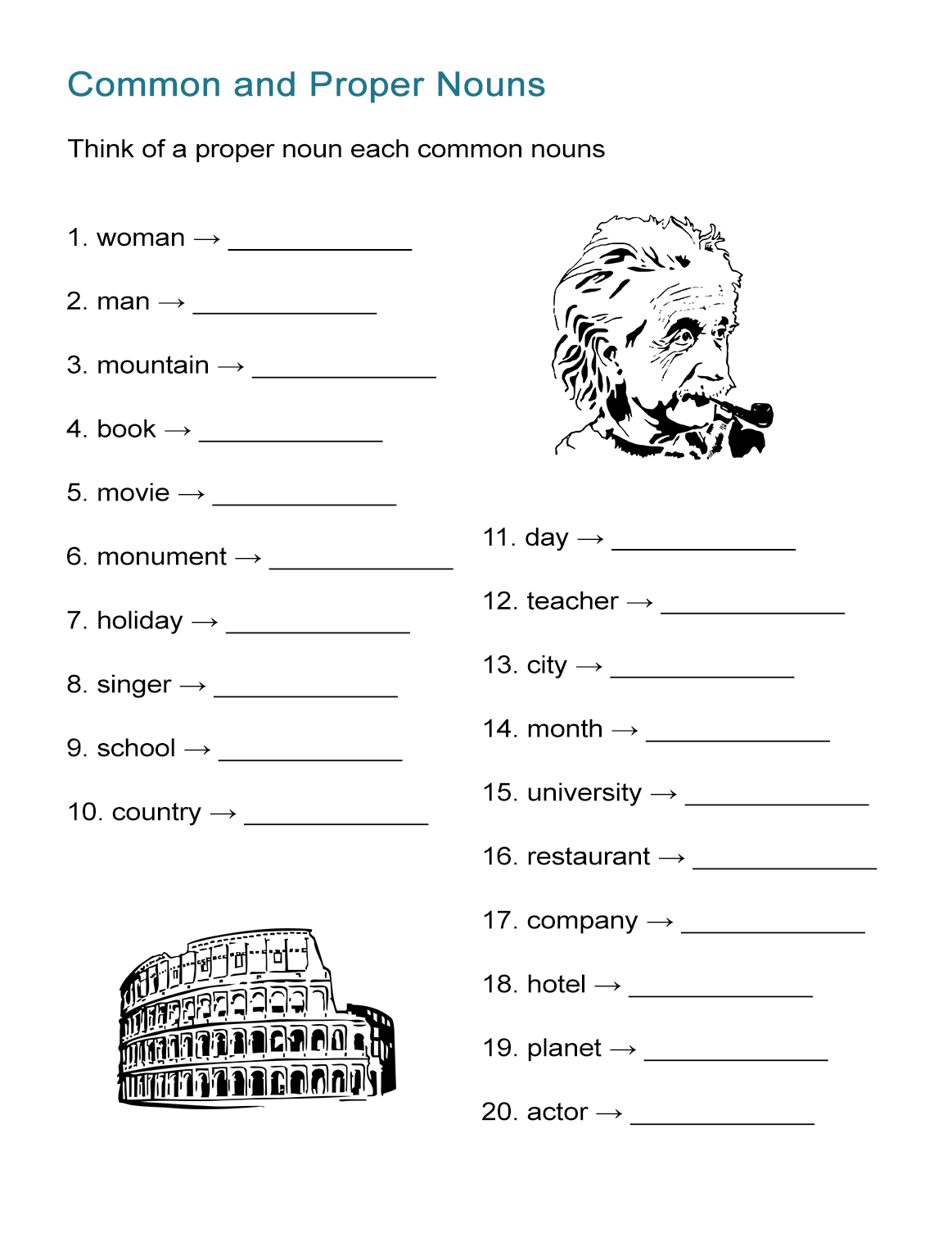 Common and Proper Nouns Worksheet [Brainstorming Activity] - ALL ESL With Types Of Nouns Worksheet