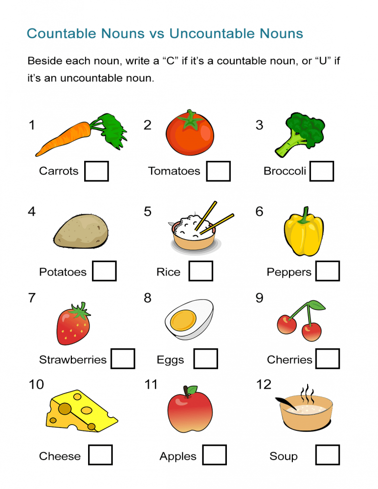 Worksheets On Countable And Uncountable Nouns For Grade 6