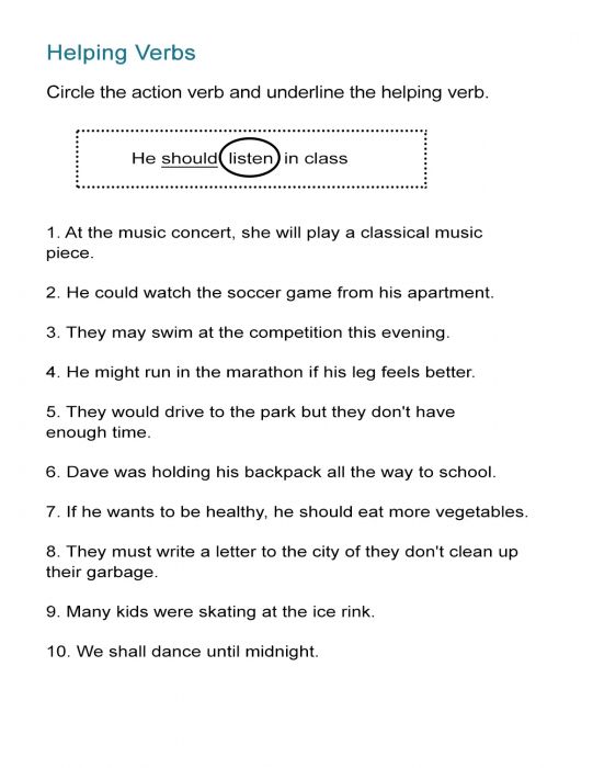 Main Verb And Helping Verbs Worksheet For Class 3 With Answers