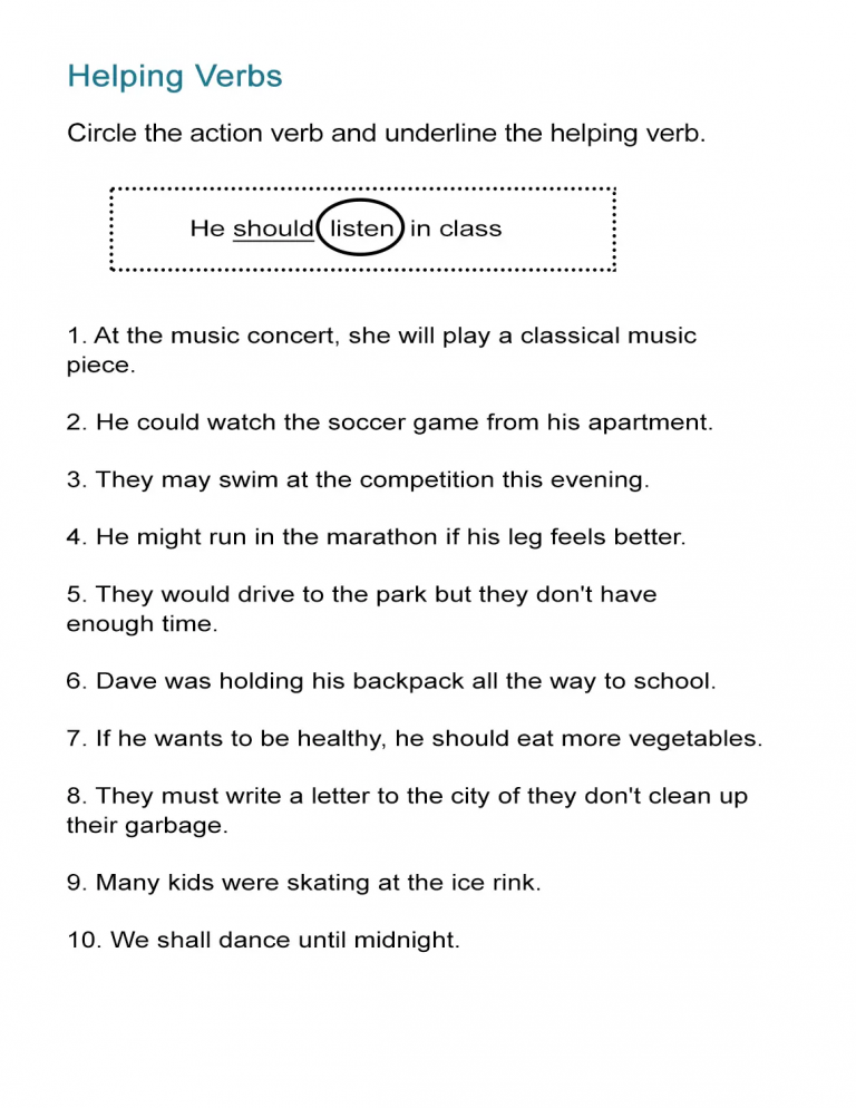 Verb Worksheet For Grade 4