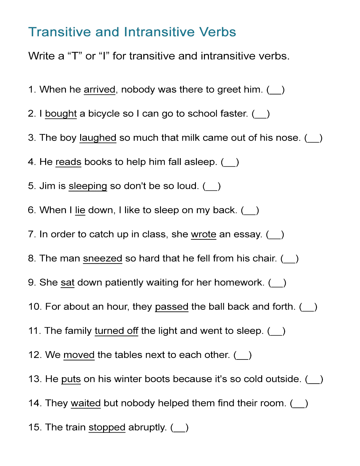 Verb Worksheet Grade 8