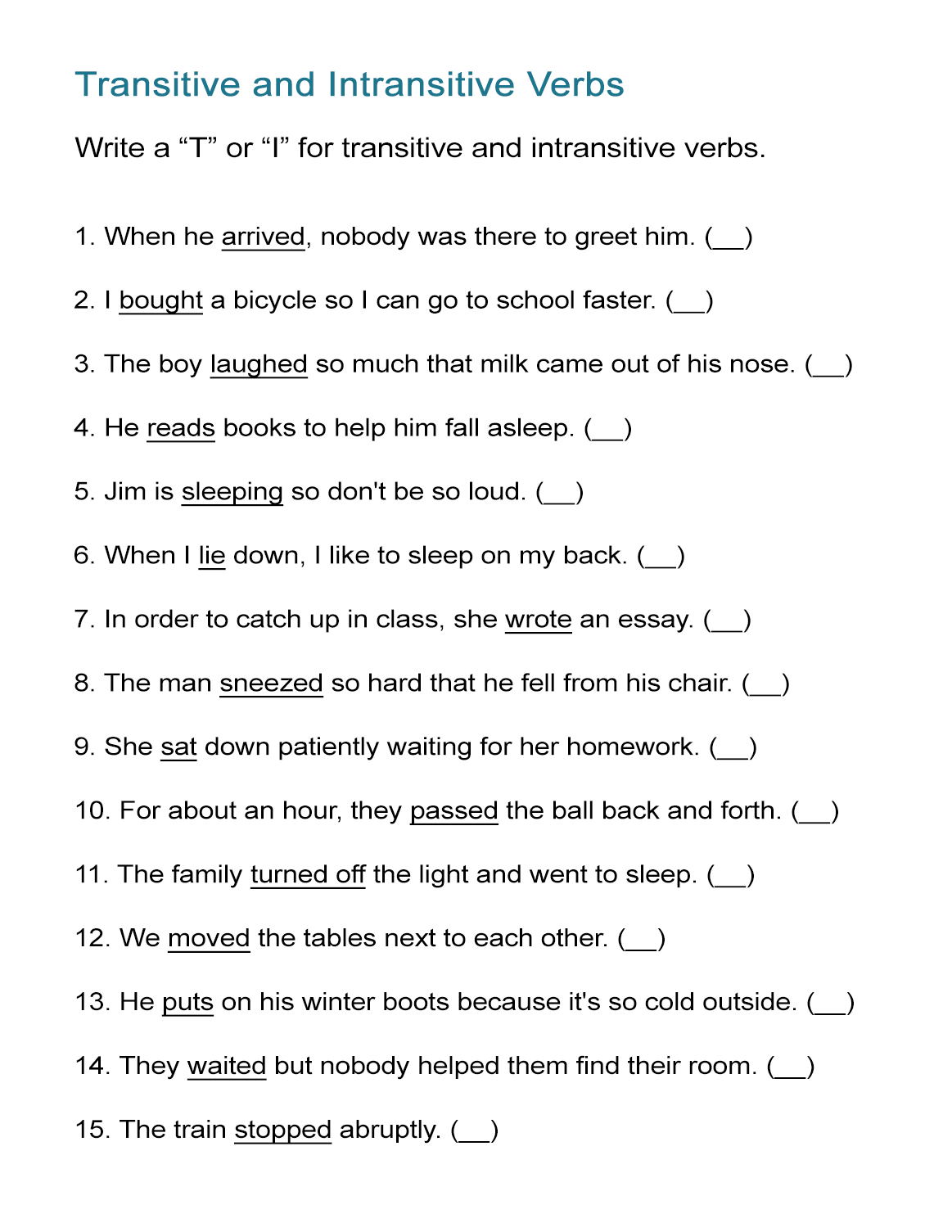 English Worksheet On Transitive And Intransitive Verbs Worksheet Hot Sex Picture