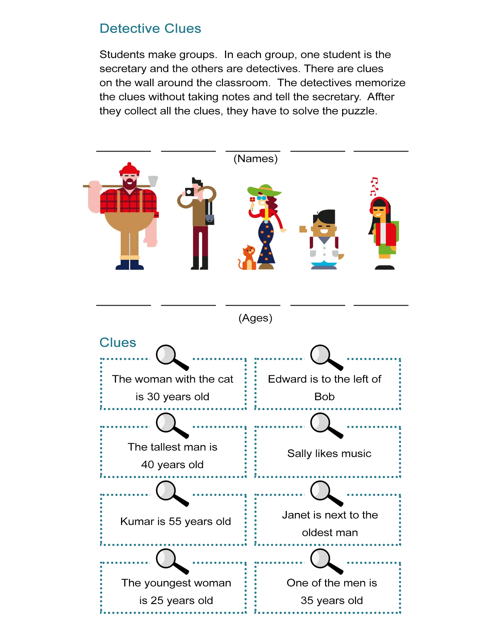 Detective Clues: Solve the Mystery in the Puzzle Worksheet ALL ESL